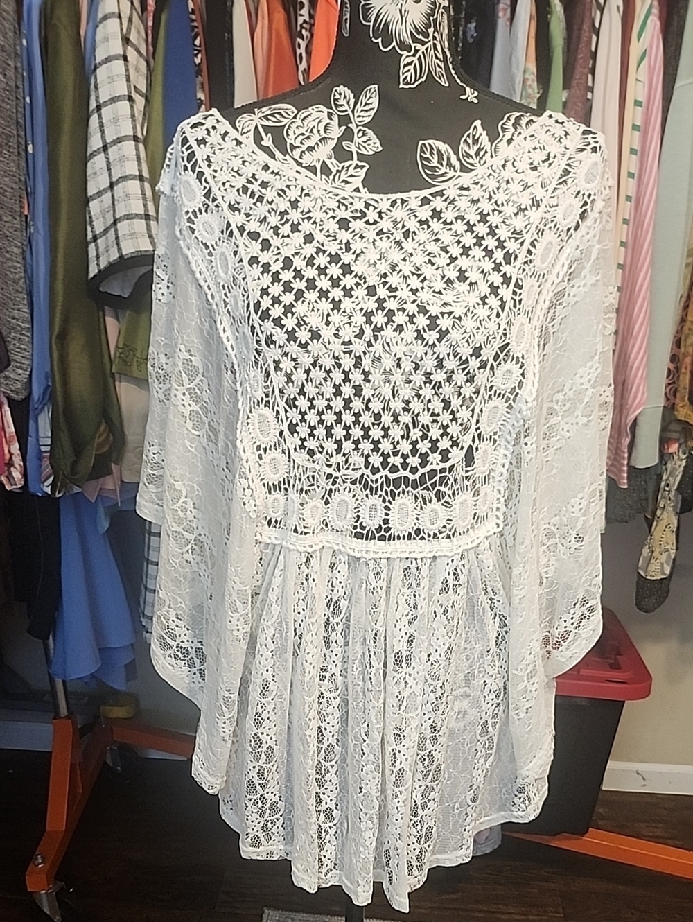 New York & Company White Crochet Lace Tunic